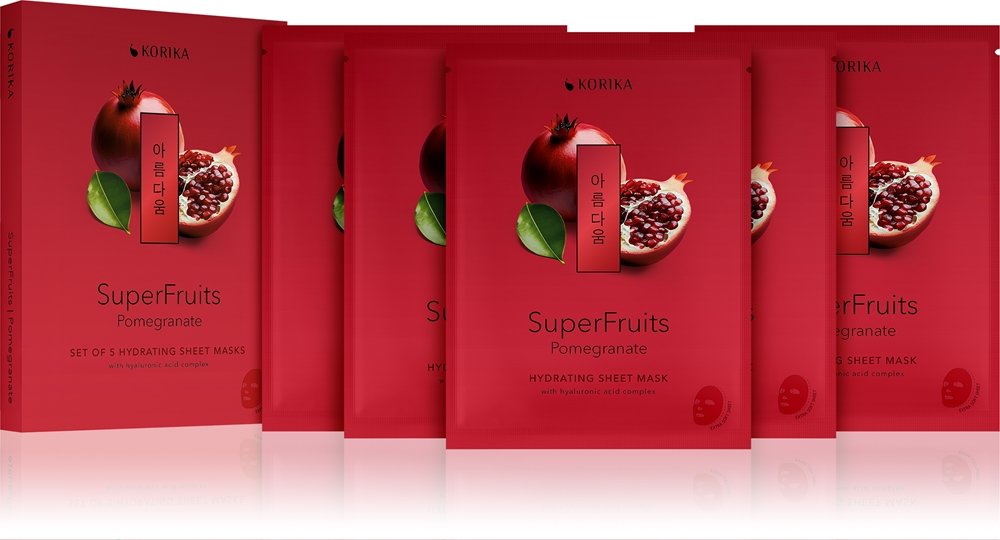 KORIKA SuperFruits Pomegranate - Set of 5 Hydrating Face Sheet Masks 5 x 25 g
